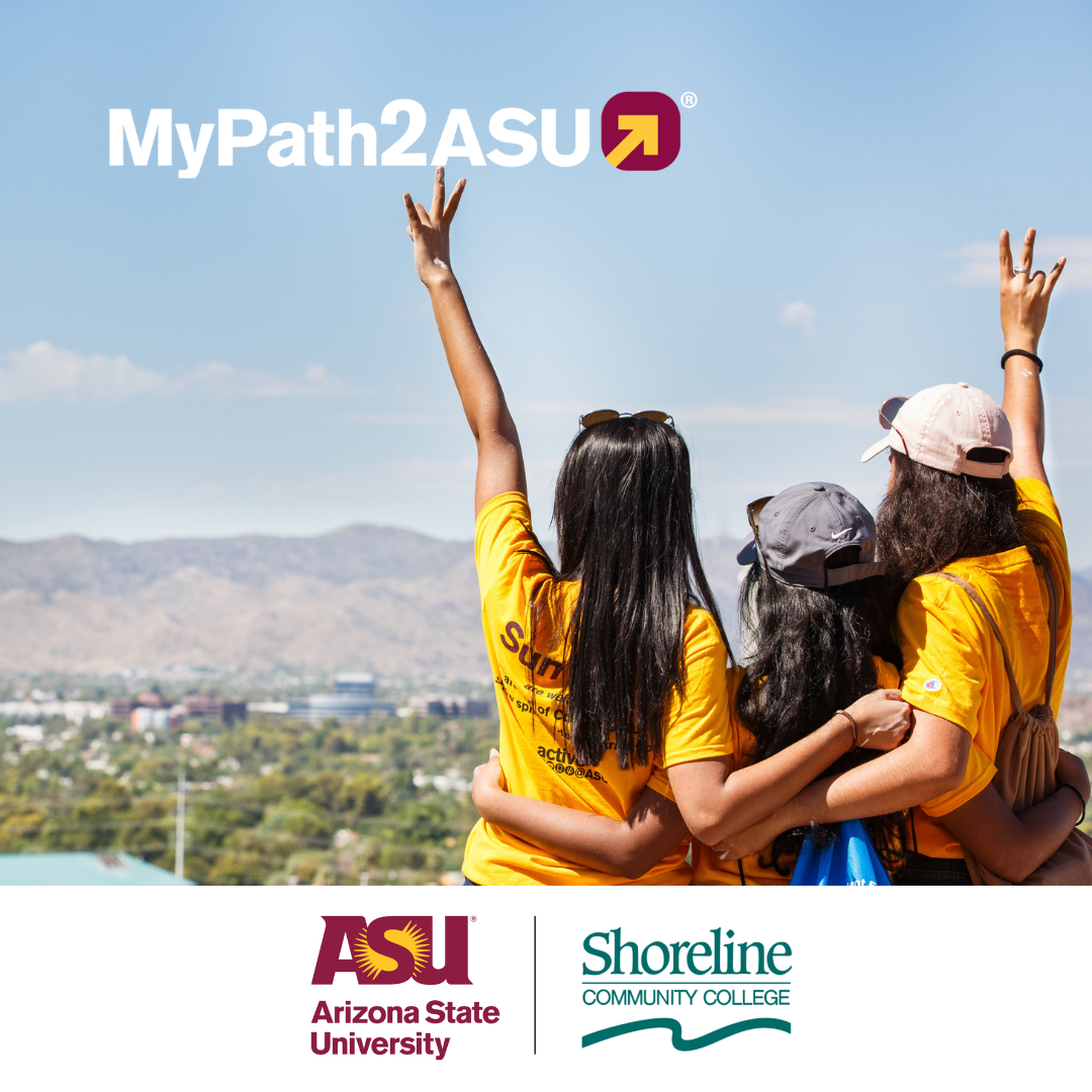 This is an image of three friends with their arms around each other wearing ASU colors